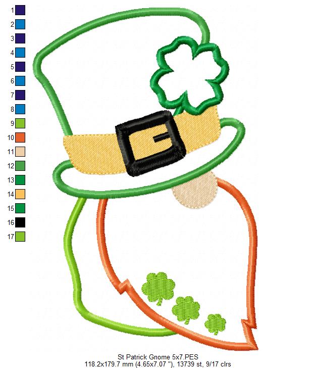 St Patrick's Gnome - Applique