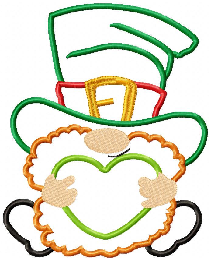 St. Patrick's Gnome Big Hat - Applique - Machine Embroidery Design