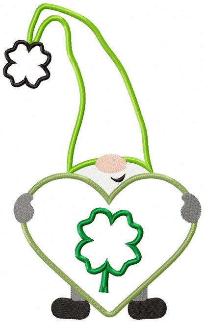 St. Patrick's Love Gnome Shamrock - Applique - Machine Embroidery Design