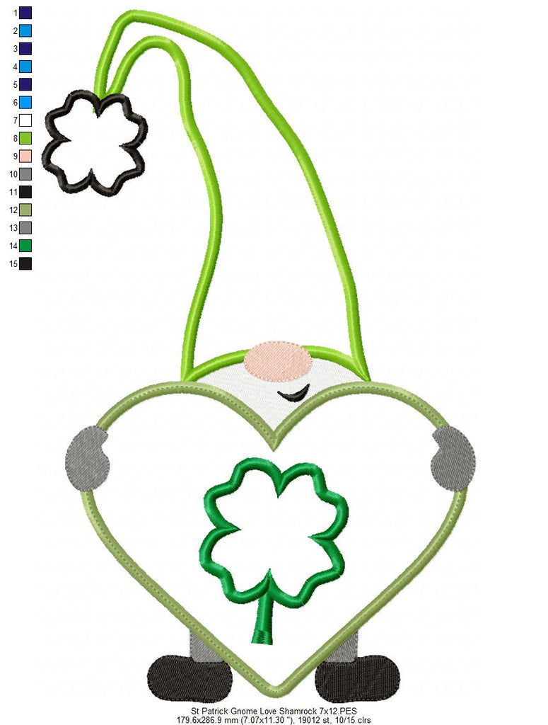 St. Patrick's Love Gnome Shamrock - Applique