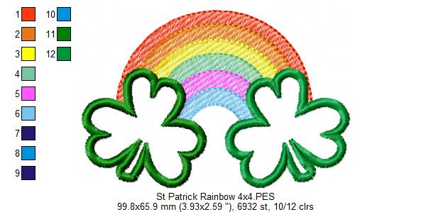 St Patrick's Rainbow Clovers - Applique - Machine Embroidery Design
