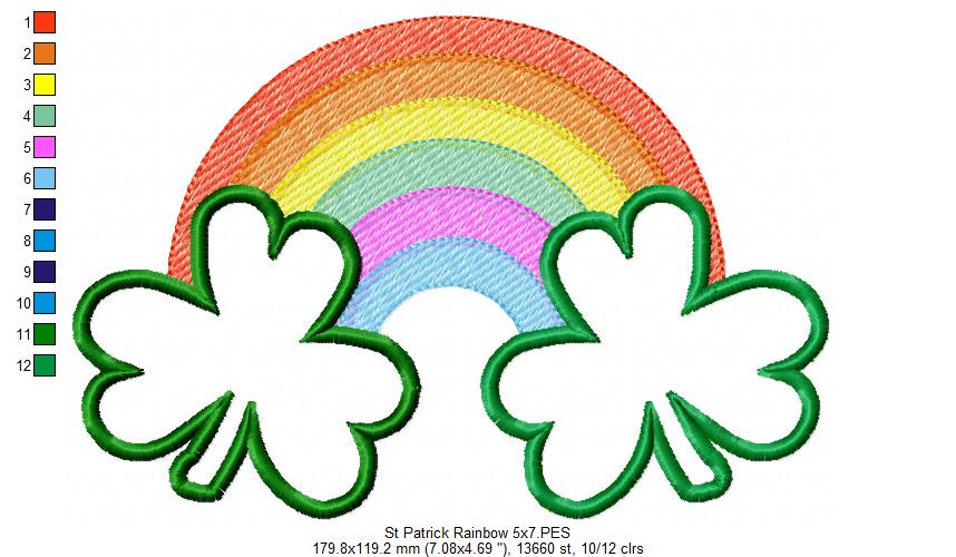 St Patrick's Rainbow Clovers - Applique - Machine Embroidery Design