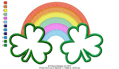 St Patrick's Rainbow Clovers - Applique - Machine Embroidery Design
