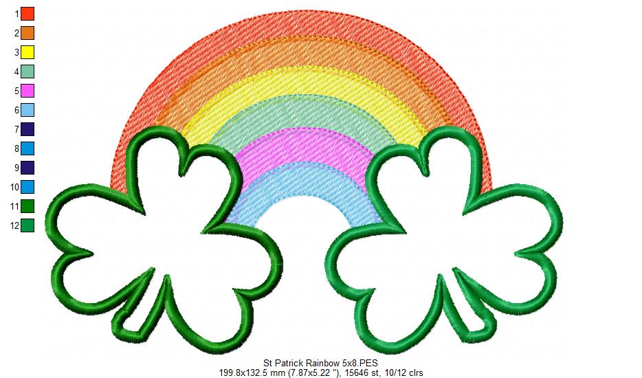 St Patrick's Rainbow Clovers - Applique - Machine Embroidery Design