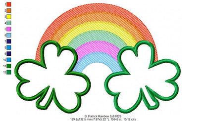St Patrick's Rainbow Clovers - Applique - Machine Embroidery Design