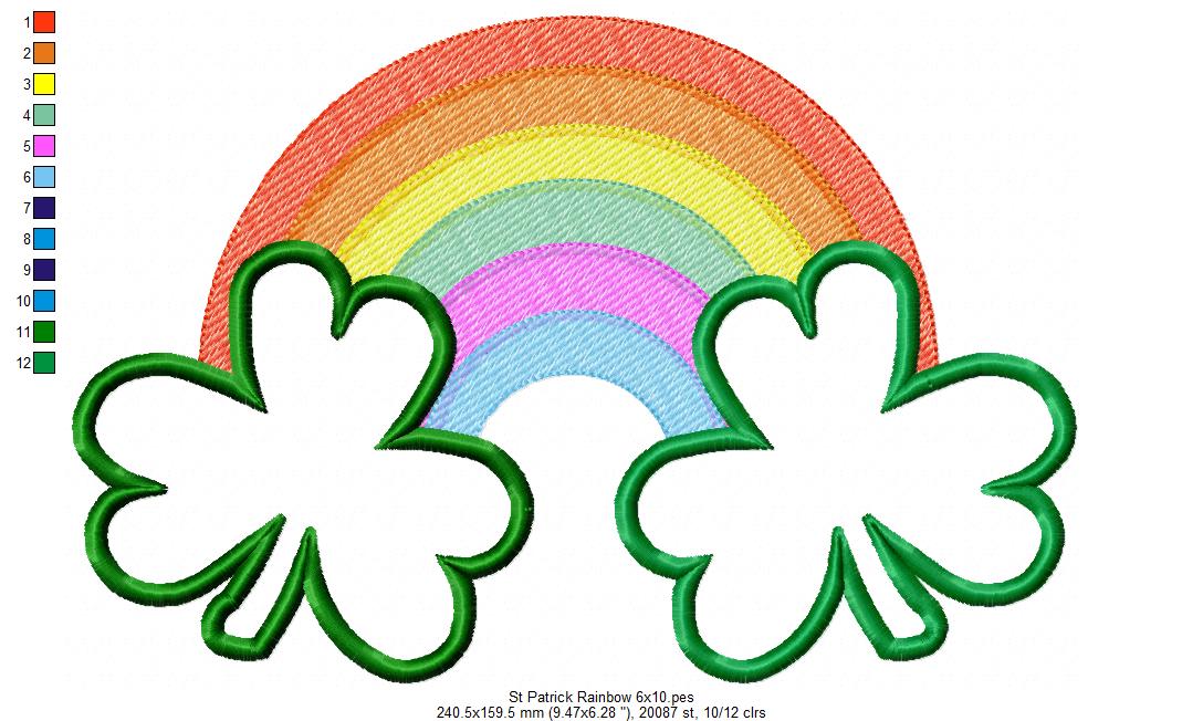 St Patrick's Rainbow Clovers - Applique - Machine Embroidery Design