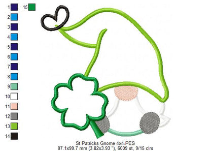 St. Patrick's Gnome with Hat - Applique - Machine Embroidery Design