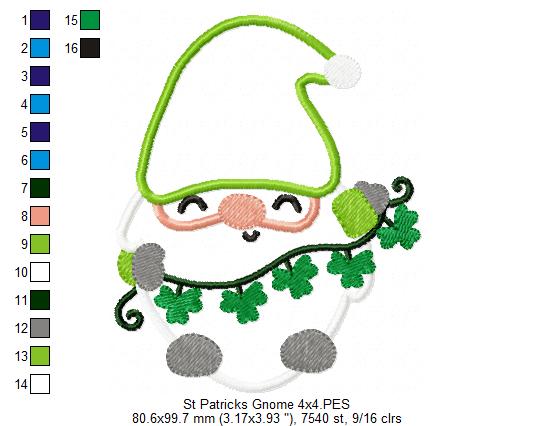 St. Patrick's Gnome Smiling - Applique
