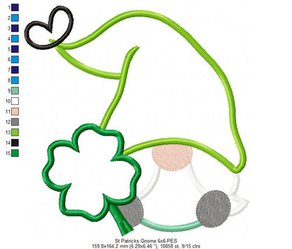 St. Patrick's Gnome with Hat - Applique - Machine Embroidery Design