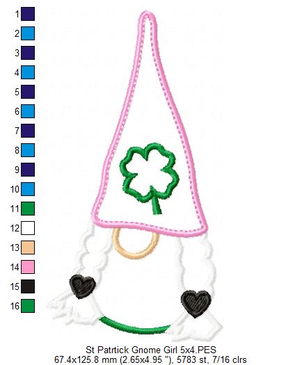 St. Patrick's Gnome Girl - Applique