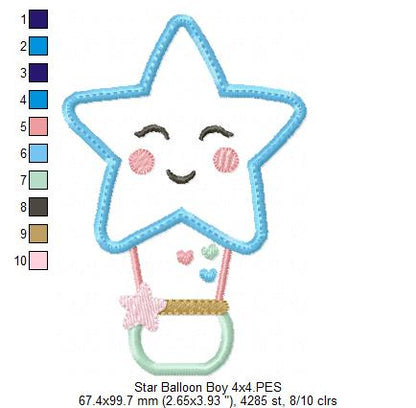 Star Boy and Girl Hot Air Balloon - Applique - Set of 2 designs