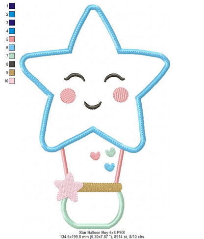 Star Boy and Girl Hot Air Balloon - Applique - Set of 2 designs