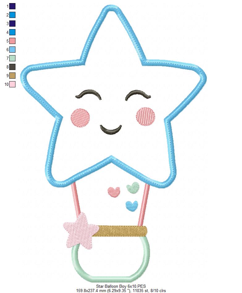 Star Boy and Girl Hot Air Balloon - Applique - Set of 2 designs