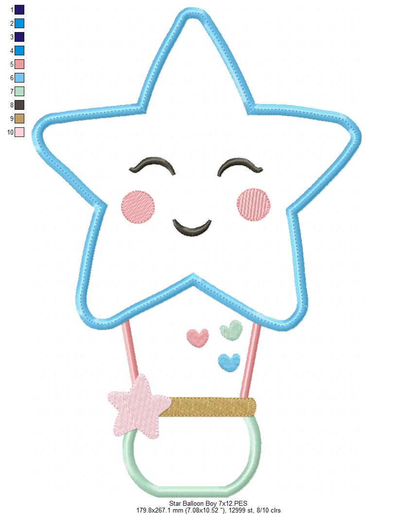 Star Boy and Girl Hot Air Balloon - Applique - Set of 2 designs