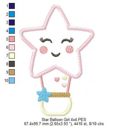 Star Boy and Girl Hot Air Balloon - Applique - Set of 2 designs