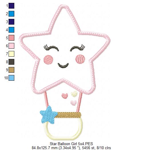 Star Boy and Girl Hot Air Balloon - Applique - Set of 2 designs