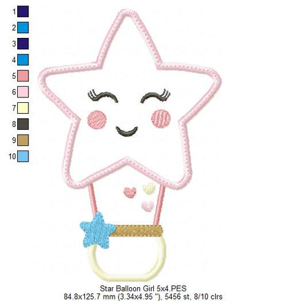 Star Boy and Girl Hot Air Balloon - Applique - Set of 2 designs