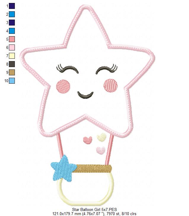 Star Boy and Girl Hot Air Balloon - Applique - Set of 2 designs