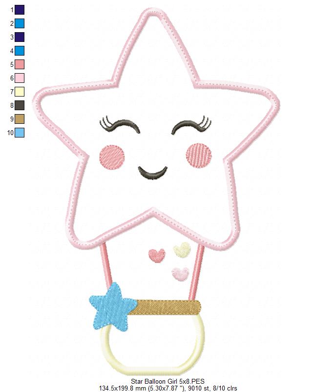 Star Boy and Girl Hot Air Balloon - Applique - Set of 2 designs