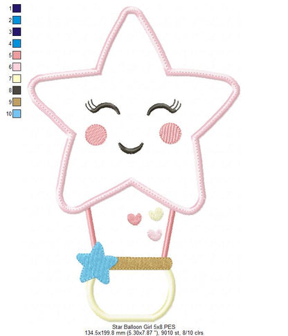 Star Boy and Girl Hot Air Balloon - Applique - Set of 2 designs