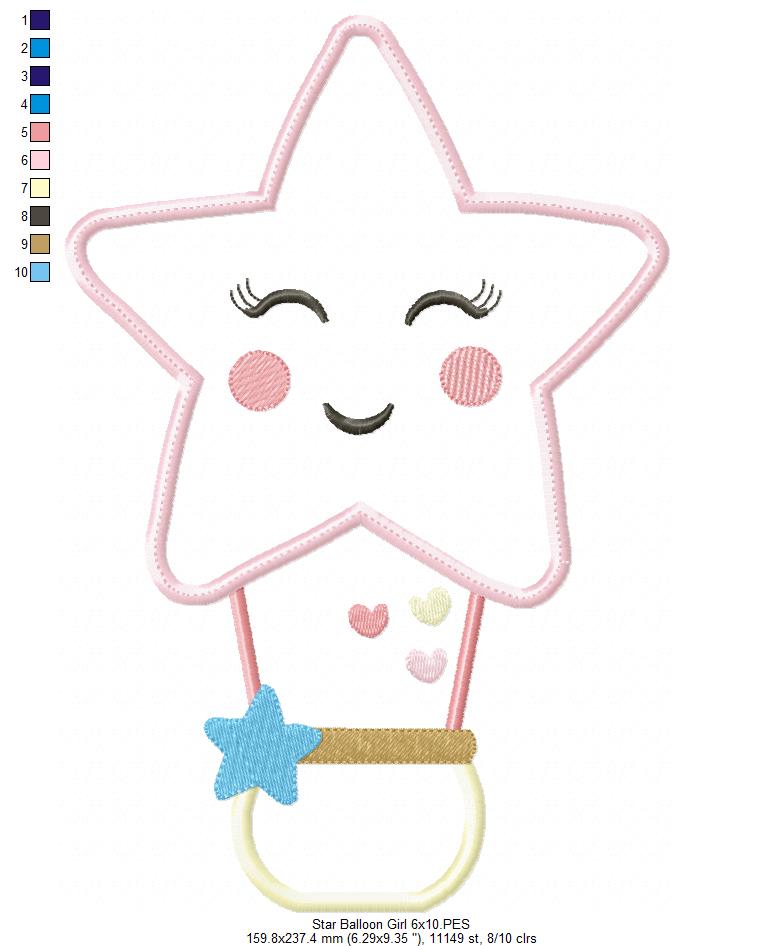Star Girl Hot Air Balloon - Applique