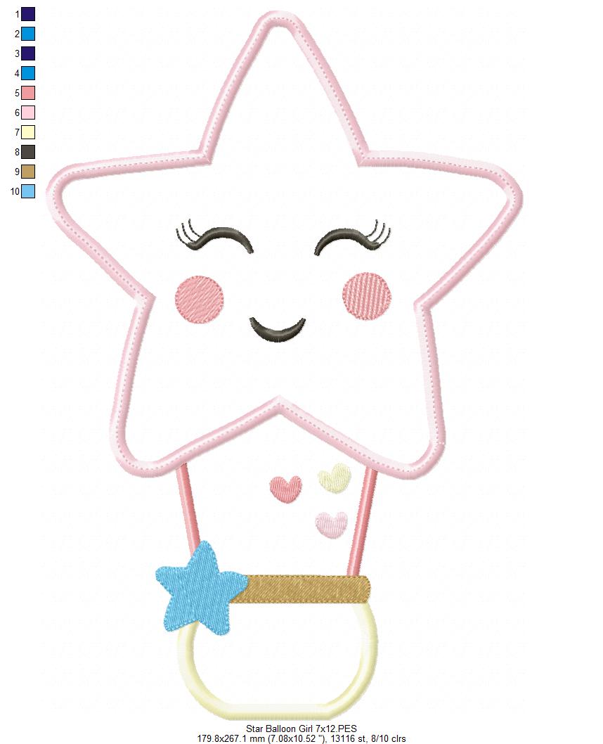 Star Girl Hot Air Balloon - Applique
