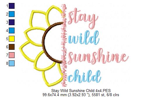 Sunflower Stay Wild Sunshine Child - Applique
