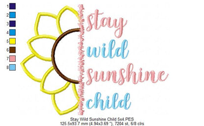 Sunflower Stay Wild Sunshine Child - Applique