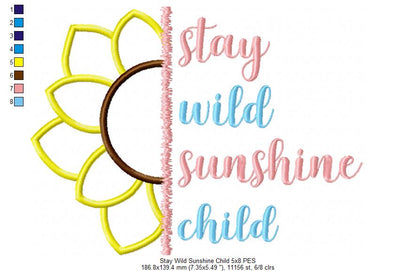 Sunflower Stay Wild Sunshine Child - Applique