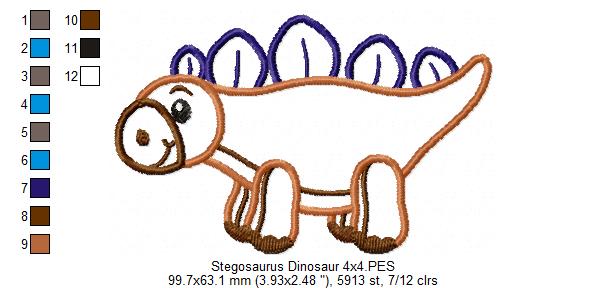 Stegosaurus Dinosaur - Applique - Machine Embroidery Design