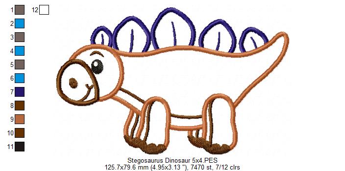 Stegosaurus Dinosaur - Applique - Machine Embroidery Design