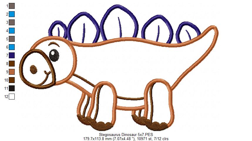 Stegosaurus Dinosaur - Applique - Machine Embroidery Design