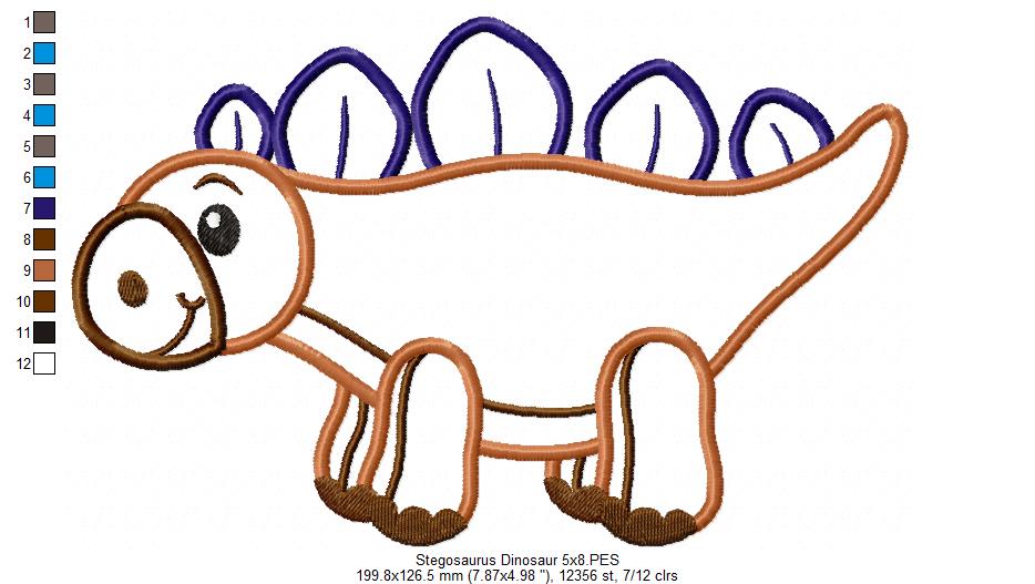 Stegosaurus Dinosaur - Applique - Machine Embroidery Design