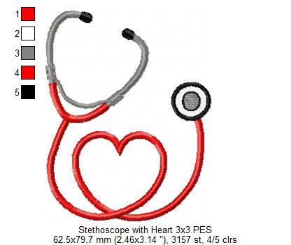 Stethoscope with Heart - Fill Stitch