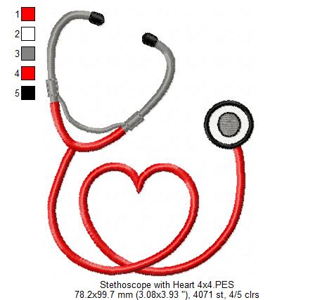 Stethoscope with Heart - Fill Stitch