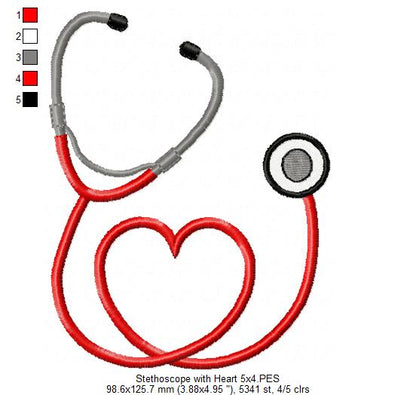 Stethoscope with Heart - Fill Stitch