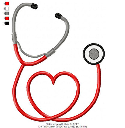 Stethoscope with Heart - Fill Stitch