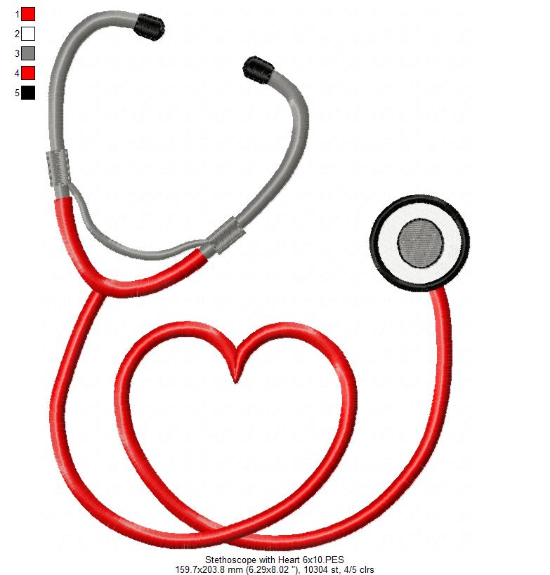Stethoscope with Heart - Fill Stitch
