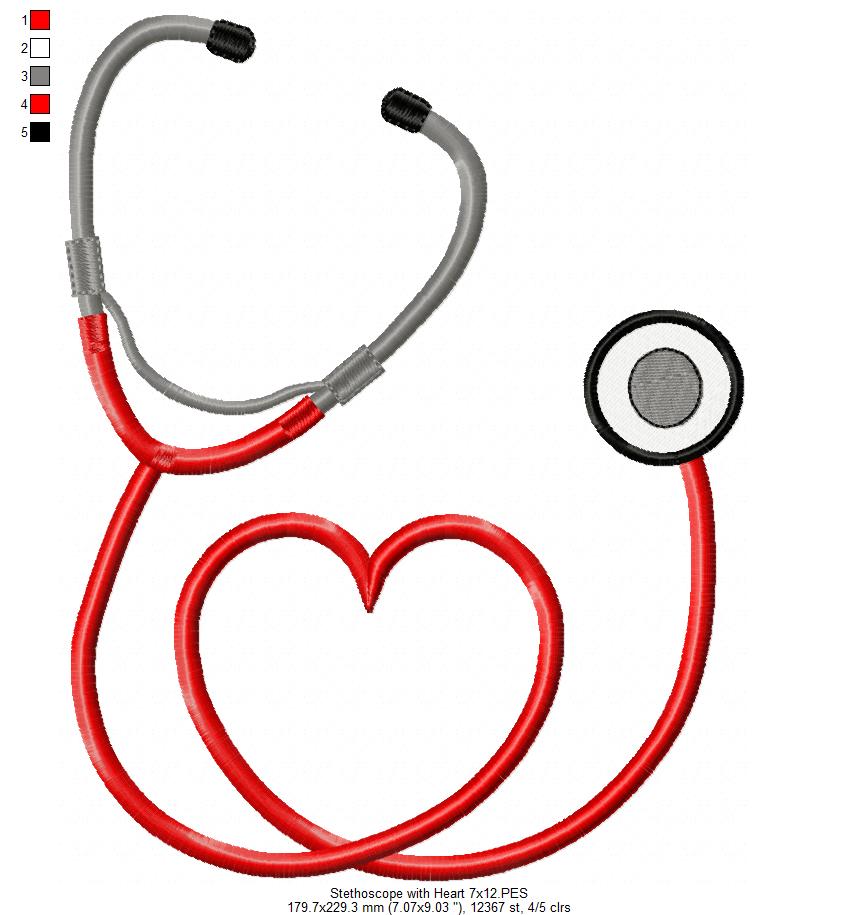 Stethoscope with Heart - Fill Stitch