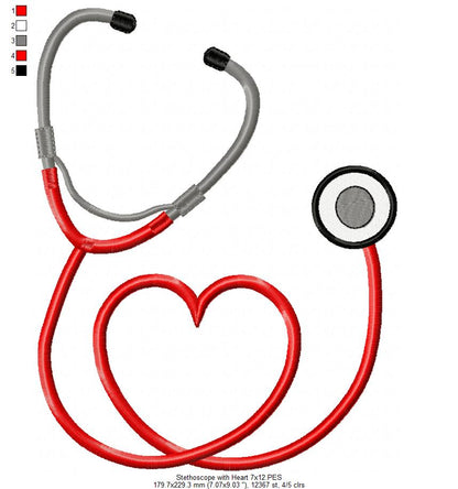 Stethoscope with Heart - Fill Stitch