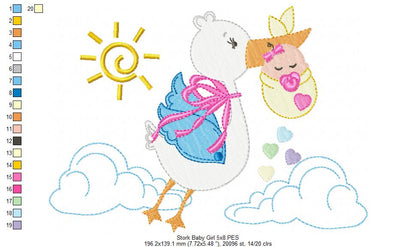Sweet Baby Girl Stork Delivery - Fill Stitch – Machine Embroidery Design