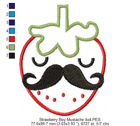 Strawberry Boy with Mustache - Applique