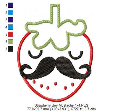 Strawberry Boy with Mustache - Applique