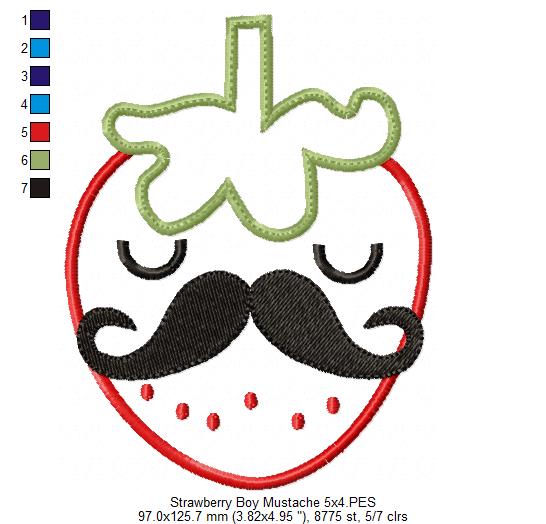 Strawberry Boy with Mustache - Applique