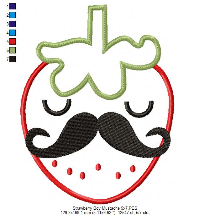 Strawberry Boy with Mustache - Applique