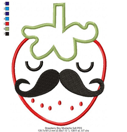 Strawberry Boy with Mustache - Applique