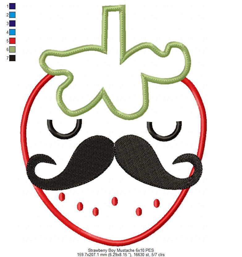 Strawberry Boy with Mustache - Applique