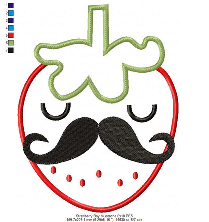 Strawberry Boy with Mustache - Applique