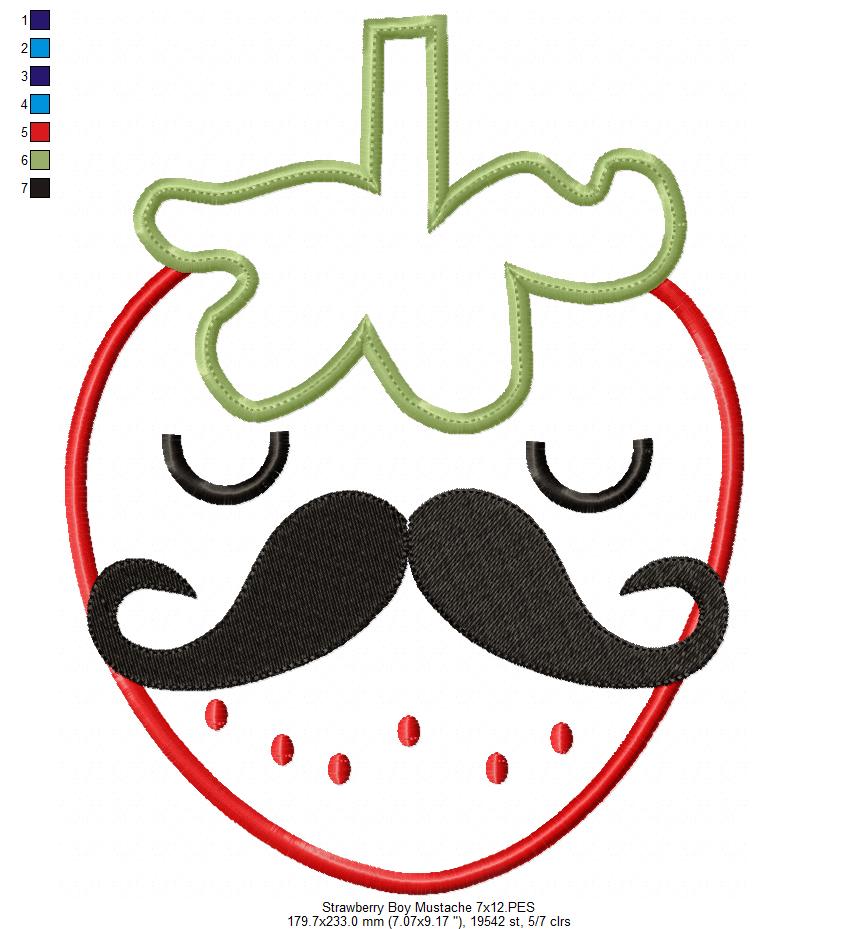 Strawberry Boy with Mustache - Applique
