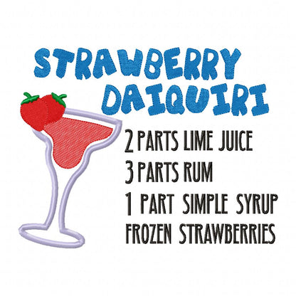 Strawberry Daiquiri Recipe - Applique - Machine Embroidery Design